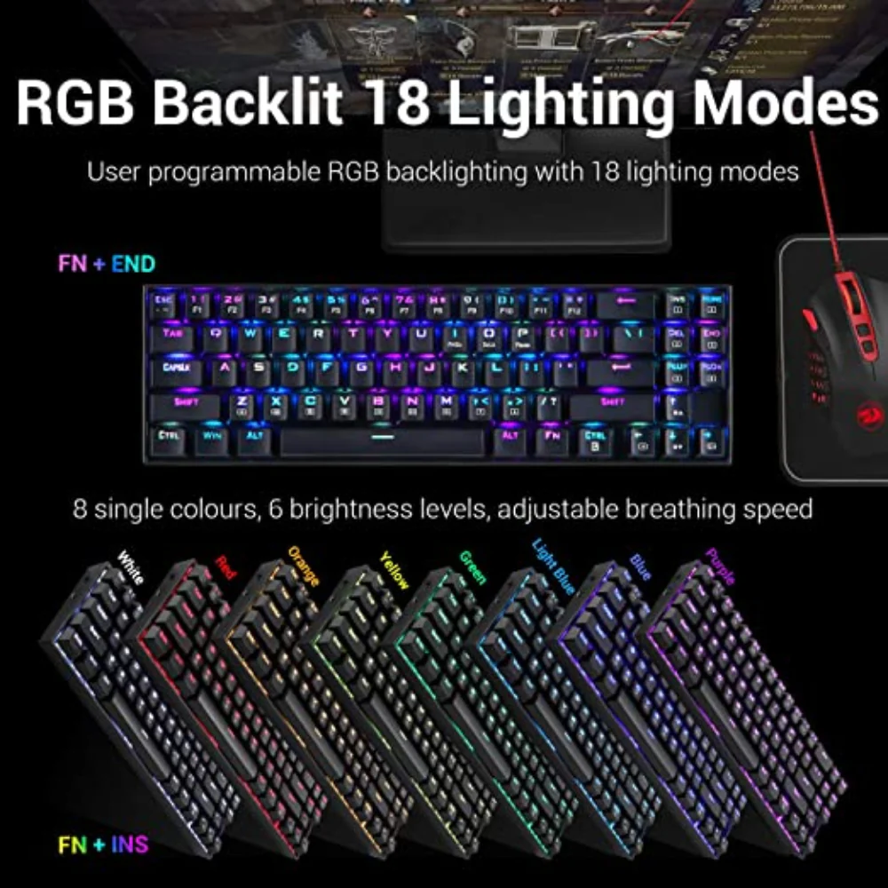 REDRAGON Deimos K599 60% RGB Mechanical Wireless Gaming Keyboard (Black) (Red Switch)